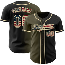 Load image into Gallery viewer, Custom Black Vintage USA Flag Olive-Cream Authentic Gradient Fashion Baseball Jersey