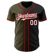 Load image into Gallery viewer, Custom Black White Olive-Red Authentic Gradient Fashion Baseball Jersey