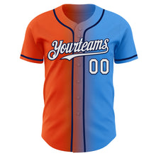 Load image into Gallery viewer, Custom Electric Blue White Orange-Navy Authentic Gradient Fashion Baseball Jersey