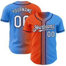 Load image into Gallery viewer, Custom Electric Blue White Orange-Navy Authentic Gradient Fashion Baseball Jersey