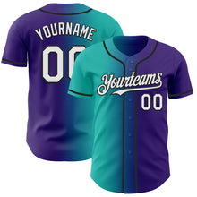 Load image into Gallery viewer, Custom Purple White Aqua-Black Authentic Gradient Fashion Baseball Jersey