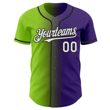 Load image into Gallery viewer, Custom Purple White Neon Green-Black Authentic Gradient Fashion Baseball Jersey