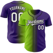 Load image into Gallery viewer, Custom Purple White Neon Green-Black Authentic Gradient Fashion Baseball Jersey