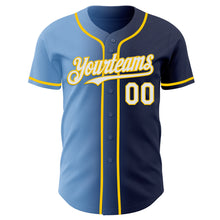 Load image into Gallery viewer, Custom Navy White Light Blue-Yellow Authentic Gradient Fashion Baseball Jersey