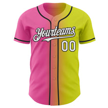 Load image into Gallery viewer, Custom Neon Yellow White Pink-Black Authentic Gradient Fashion Baseball Jersey