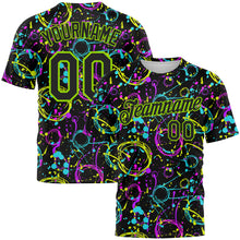 Load image into Gallery viewer, Custom Graffiti Pattern Black-Neon Green 3D Neon Splatter Performance T-Shirt