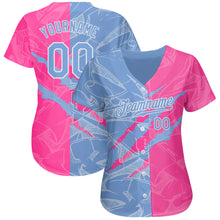 Load image into Gallery viewer, Custom Graffiti Pattern Light Blue-Pink 3D Scratch Authentic Baseball Jersey