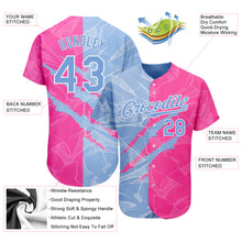 Load image into Gallery viewer, Custom Graffiti Pattern Light Blue-Pink 3D Scratch Authentic Baseball Jersey