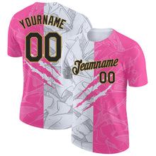 Load image into Gallery viewer, Custom Graffiti Pattern Black Pink-Old Gold Scratch 3D Performance T-Shirt