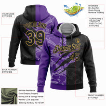 Load image into Gallery viewer, Custom Stitched Graffiti Pattern Black Purple-Old Gold 3D Scratch Sports Pullover Sweatshirt Hoodie