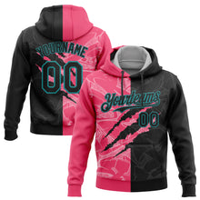 Load image into Gallery viewer, Custom Stitched Graffiti Pattern Black Neon Pink-Teal 3D Scratch Sports Pullover Sweatshirt Hoodie