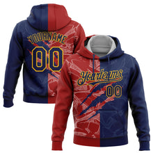 Load image into Gallery viewer, Custom Stitched Graffiti Pattern Navy Red-Gold 3D Scratch Sports Pullover Sweatshirt Hoodie