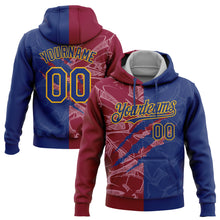 Load image into Gallery viewer, Custom Stitched Graffiti Pattern Royal Maroon-Gold 3D Scratch Sports Pullover Sweatshirt Hoodie
