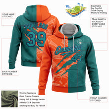 Load image into Gallery viewer, Custom Stitched Graffiti Pattern Teal Orange-Black 3D Scratch Sports Pullover Sweatshirt Hoodie