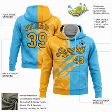 Load image into Gallery viewer, Custom Stitched Graffiti Pattern Gold Sky Blue-Black 3D Scratch Sports Pullover Sweatshirt Hoodie