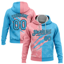 Load image into Gallery viewer, Custom Stitched Graffiti Pattern Sky Blue Medium Pink-Black 3D Scratch Sports Pullover Sweatshirt Hoodie