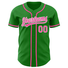 Load image into Gallery viewer, Custom Grass Green Pink-White Authentic Baseball Jersey