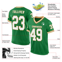Load image into Gallery viewer, Custom Grass Green White-Old Gold Mesh Authentic Throwback Football Jersey