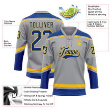 Load image into Gallery viewer, Custom Gray Royal-Yellow Hockey Lace Neck Jersey