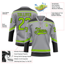 Load image into Gallery viewer, Custom Gray Neon Green-Black Hockey Lace Neck Jersey