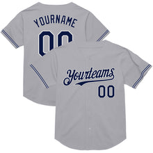 Load image into Gallery viewer, Custom Gray Navy-White Mesh Authentic Throwback Baseball Jersey