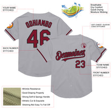 Load image into Gallery viewer, Custom Gray Crimson-Black Mesh Authentic Throwback Baseball Jersey