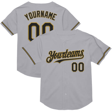 Custom Gray Black-Old Gold Mesh Authentic Throwback Baseball Jersey