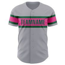 Load image into Gallery viewer, Custom Gray Pink-Kelly Green Authentic Baseball Jersey