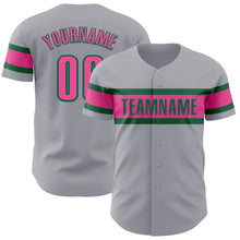 Load image into Gallery viewer, Custom Gray Pink-Kelly Green Authentic Baseball Jersey