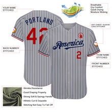 Load image into Gallery viewer, Custom Gray Navy Pinstripe Red-White Authentic Baseball Jersey
