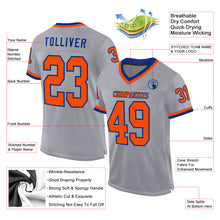 Load image into Gallery viewer, Custom Gray Orange-Royal Mesh Authentic Throwback Football Jersey