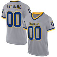 Load image into Gallery viewer, Custom Gray Royal-Gold Mesh Authentic Throwback Football Jersey