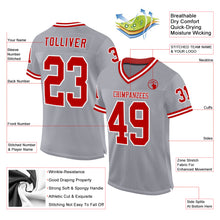 Load image into Gallery viewer, Custom Gray Red-White Mesh Authentic Throwback Football Jersey