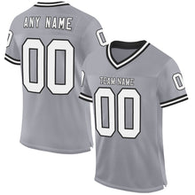 Load image into Gallery viewer, Custom Gray White-Black Mesh Authentic Throwback Football Jersey