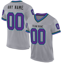 Load image into Gallery viewer, Custom Gray Purple Black-Teal Mesh Authentic Throwback Football Jersey