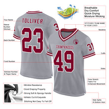 Load image into Gallery viewer, Custom Gray Maroon-White Mesh Authentic Throwback Football Jersey