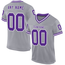 Load image into Gallery viewer, Custom Gray Purple-White Mesh Authentic Throwback Football Jersey