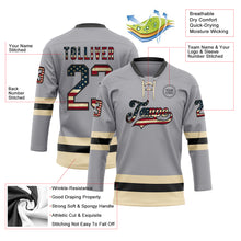 Load image into Gallery viewer, Custom Gray Vintage USA Flag Black-Cream Hockey Lace Neck Jersey