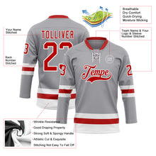 Load image into Gallery viewer, Custom Gray Red-White Hockey Lace Neck Jersey