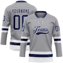 Load image into Gallery viewer, Custom Gray Navy-White Hockey Lace Neck Jersey