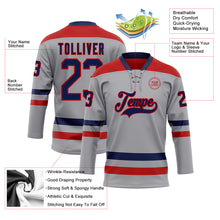 Load image into Gallery viewer, Custom Gray Navy-Red Hockey Lace Neck Jersey