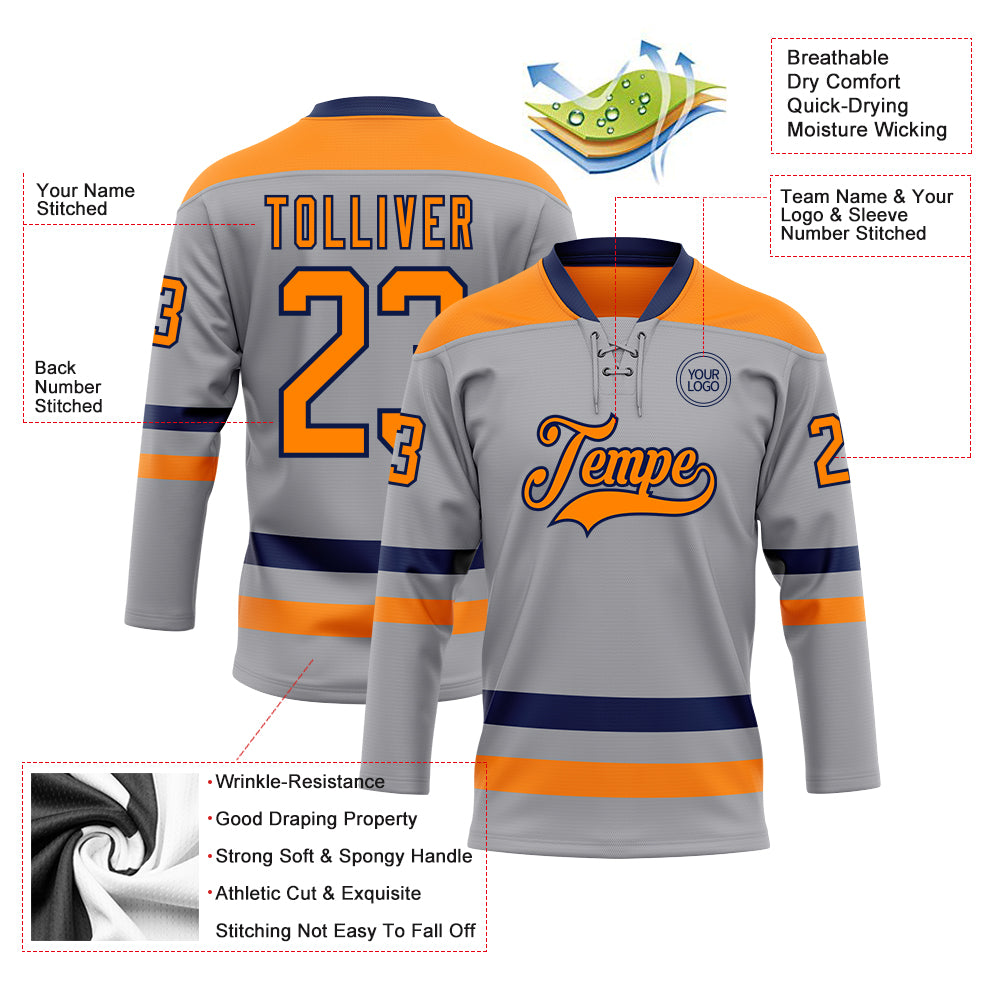 Custom Gray Orange-Black Classic Style Hockey Jersey main image 1