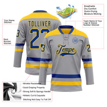 Load image into Gallery viewer, Custom Gray Royal-Yellow Hockey Lace Neck Jersey