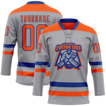 Load image into Gallery viewer, Custom Gray Orange-Royal Hockey Lace Neck Jersey