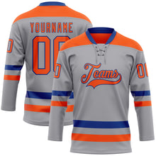Load image into Gallery viewer, Custom Gray Orange-Royal Hockey Lace Neck Jersey