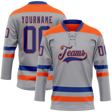 Load image into Gallery viewer, Custom Gray Royal-Orange Hockey Lace Neck Jersey