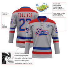 Load image into Gallery viewer, Custom Gray Royal-Red Hockey Lace Neck Jersey