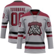 Load image into Gallery viewer, Custom Gray Crimson-Black Hockey Lace Neck Jersey