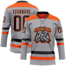 Load image into Gallery viewer, Custom Gray Black-Orange Hockey Lace Neck Jersey