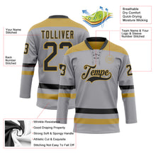 Load image into Gallery viewer, Custom Gray Black-Old Gold Hockey Lace Neck Jersey